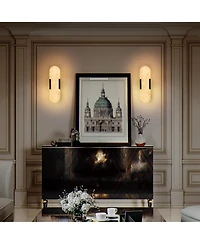 Midola 13.8" Natural Marble Wall Sconce, Black Sconces Set of Two, Indoor Modern Bathroom Sconces Wall Lighting for Living Room, Bedroom