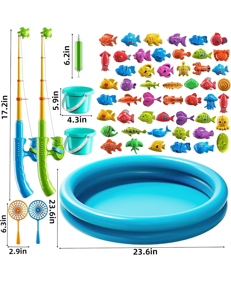 Gnuadz 60 Pieces Fishing Game Floating Fish Inflatable Pool Pole Rod Net Bath Toy