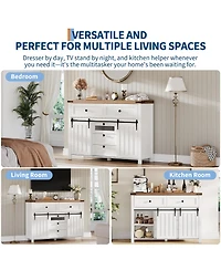 homfan Barn Door Storage Cabinet with 5 Drawers, Farmhouse Accent Cabinet with Shelves for Living Room Entryway Dining Room