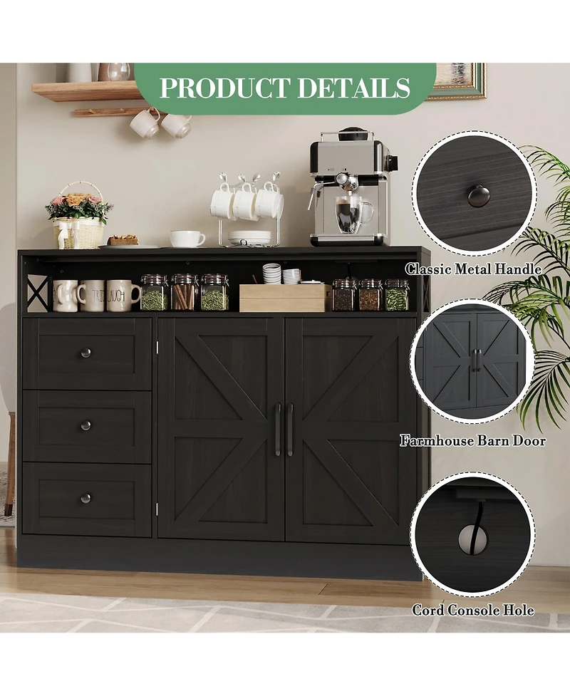 homfan Sideboard Cabinet with 3 Drawers and 2 Doors, Buffet Server with Storage Shelves for Dining Room Kitchen Living Room