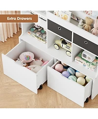 homfan Spacious Kids Wooden Bookshelf with 4 Drawers - 47.8 Inch Modern Bookcase with Cubbies - Toy Storage Organizer and Display Cabinet