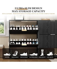 homfan Fluted Shoe Cabinet for Entryway with 2 Flip Drawers, Narrow Shoe Rack with Open Storage and Adjustable Shelf, 29.9"W x 9.4"D x 40"H