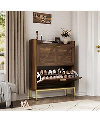 homfan Narrow Shoe Cabinet for Entryway with 2 Flip Drawers, Adjustable Shelves, Dustproof Back Panel