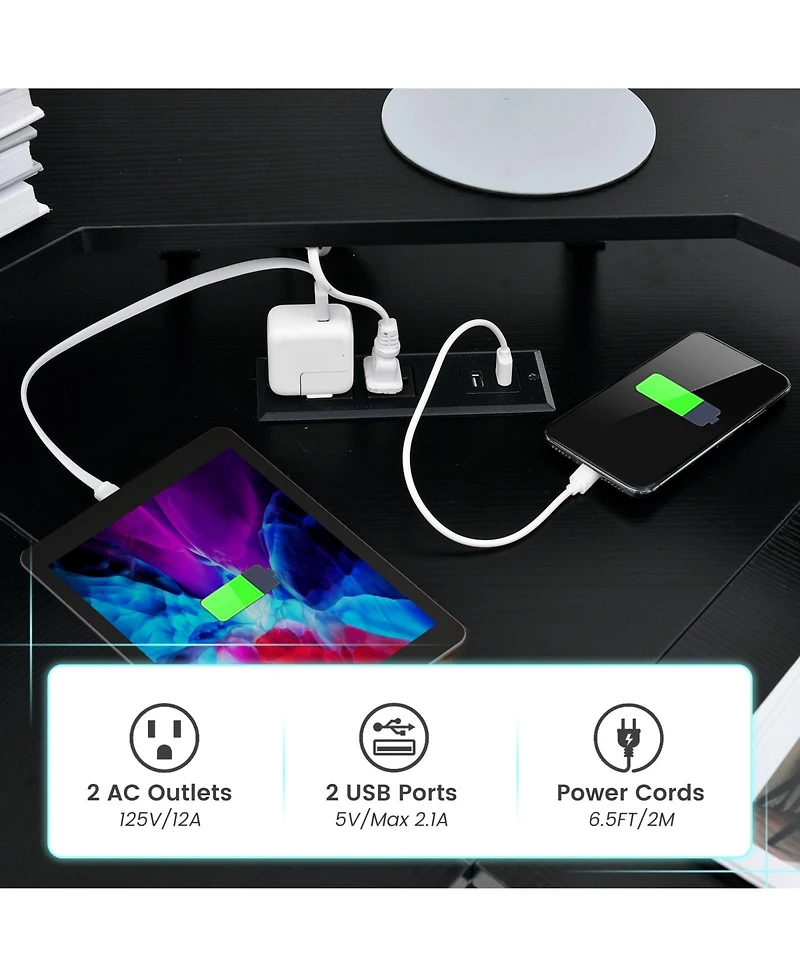 Gouun L-Shaped Corner Computer Desk with Power Outlet, Usb Ports and Monitor Stand