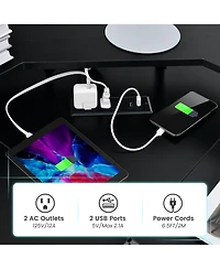Gouun L-Shaped Corner Computer Desk with Power Outlet, Usb Ports and Monitor Stand