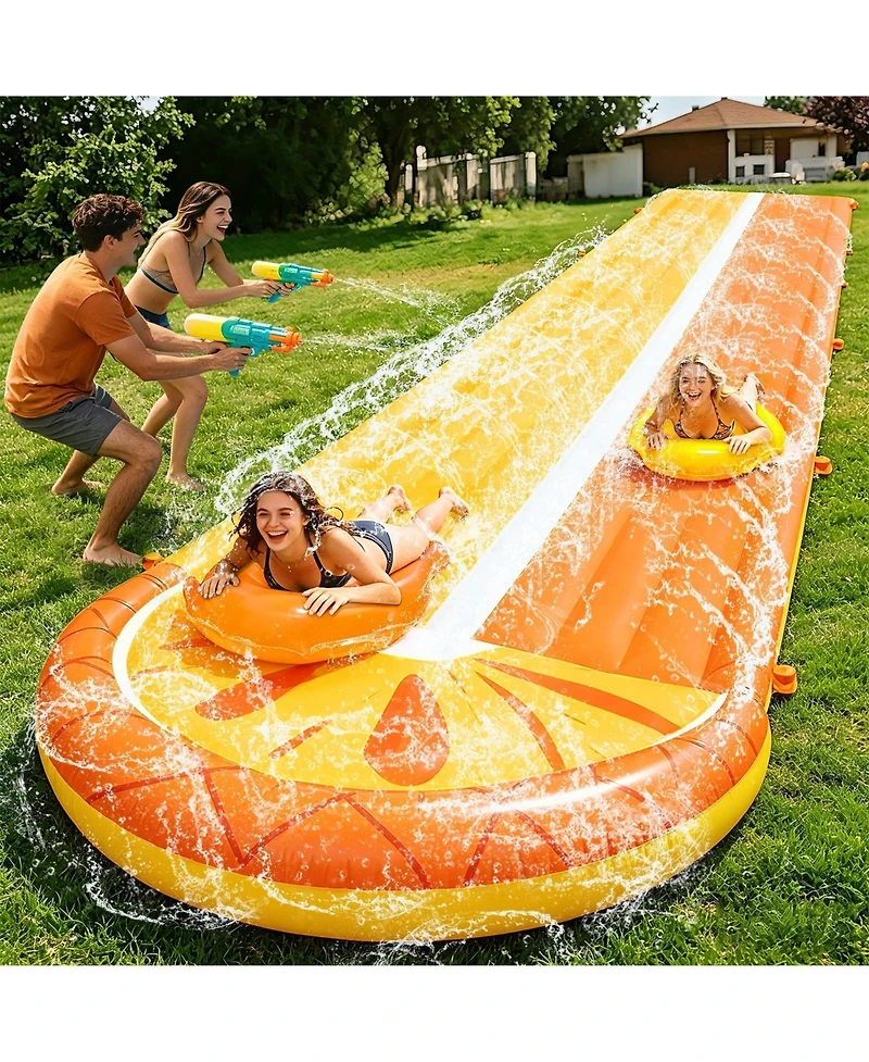 Aofar 20Ft PineLawn Water Slide Bodyboards Sprinkler Race Lane Outdoor Pool Game