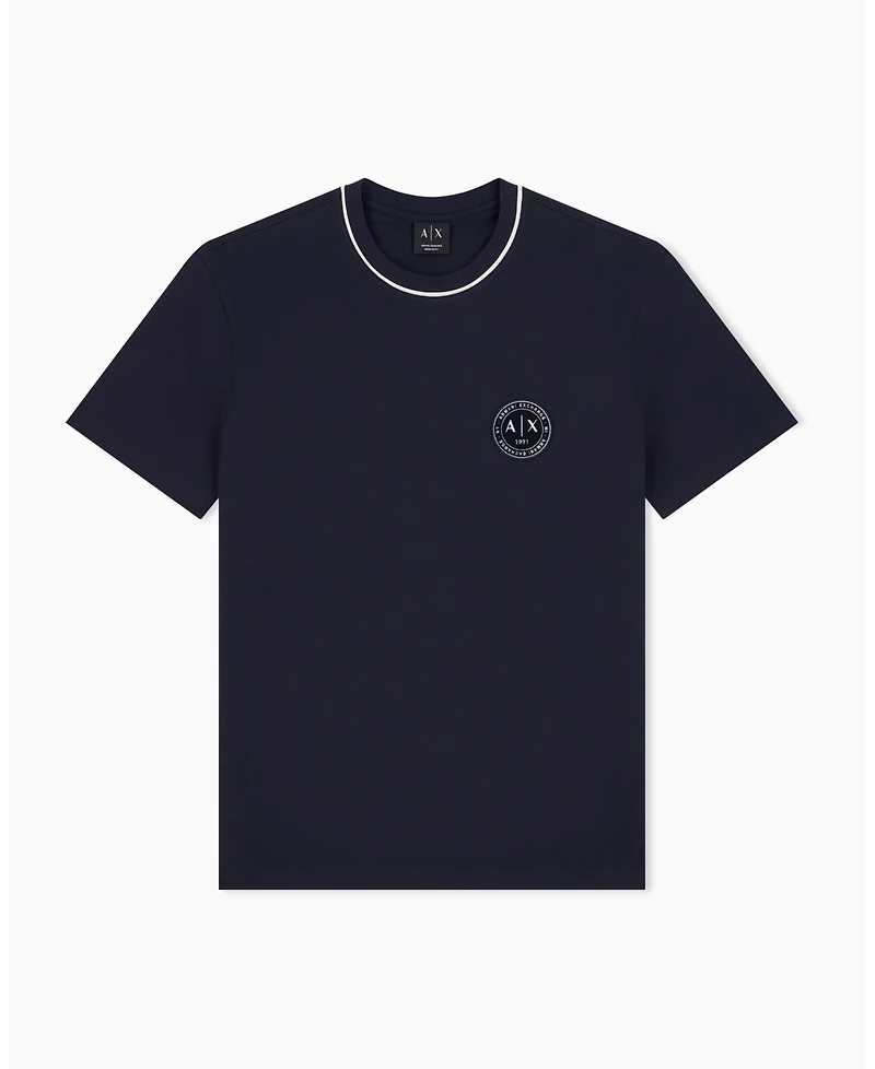 A|X Armani Exchange Men's Short Sleeve Neck Piping Badge logo Regular Fit T-Shirt