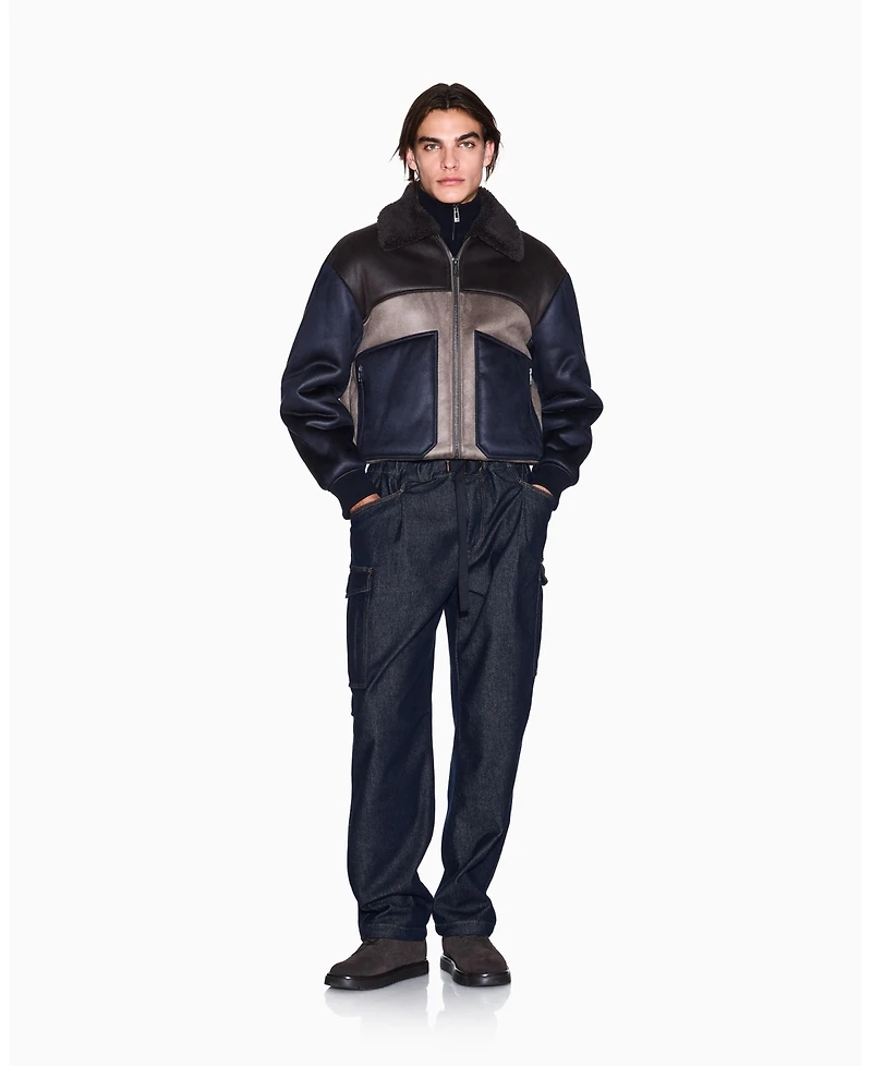 A|X Armani Exchange Men's Crossover Sherpa Collar Color Block Bomber Jacket