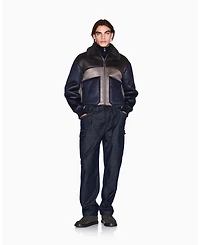 A|X Armani Exchange Men's Crossover Sherpa Collar Color Block Bomber Jacket