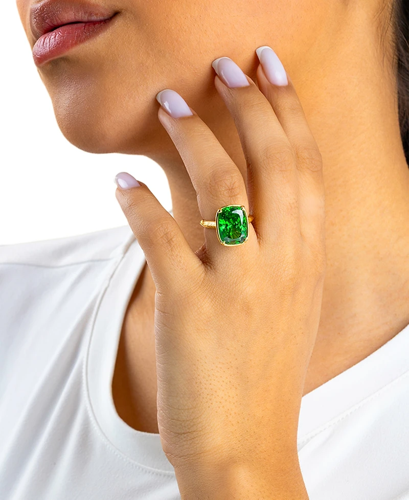 Sterling Forever Elongated Cushion Emerald Cubic Zirconia Cocktail Ring