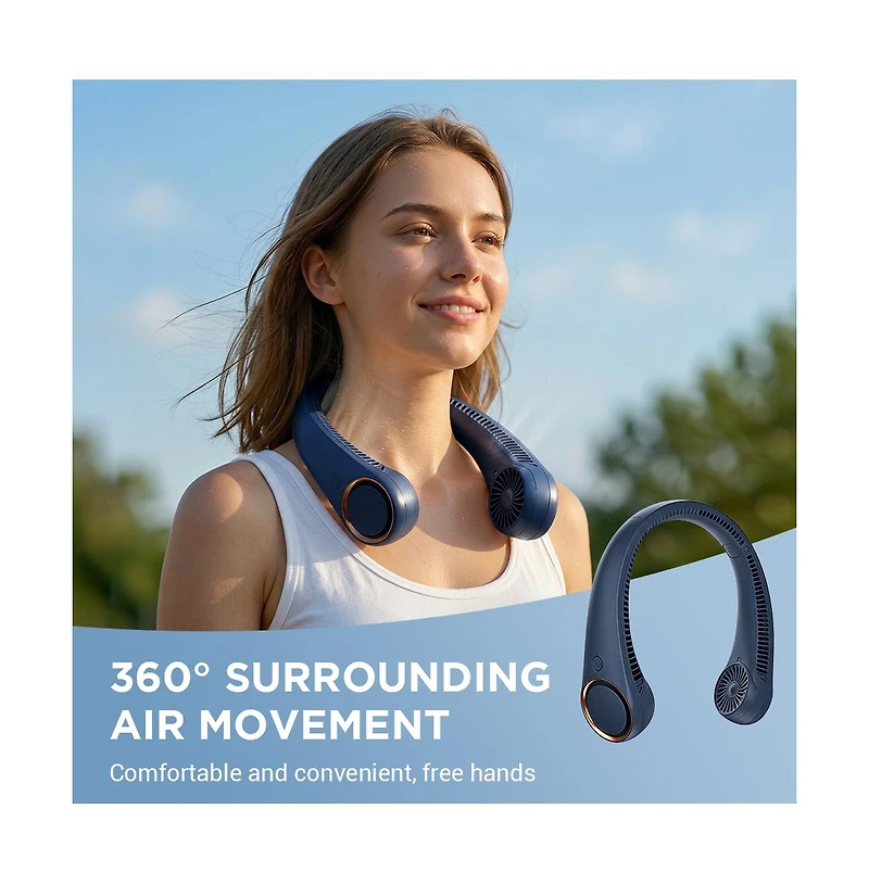 Cowin Portable Neck Fan, Without Blades, Supports Usb Charging, 3 Speed Settings, Suitable for Travel, Outdoor Activities and As A Gift