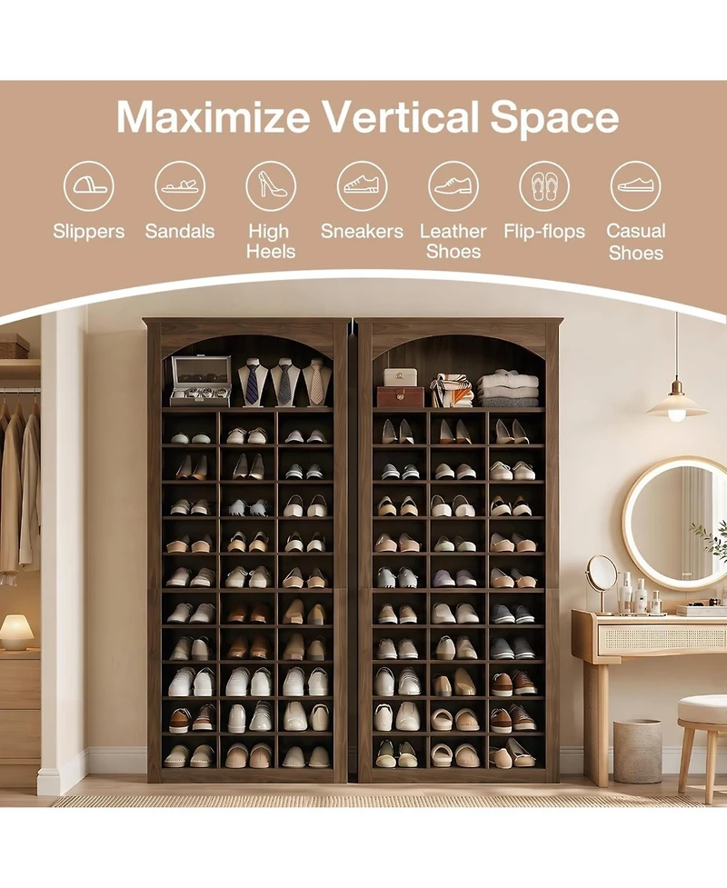 Tribesigns Tall Shoe Cabinet, 30-Cube Large Capacity Shoe Organizer with Arched Display Shelf, Rustic Entryway Storage