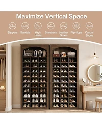 Tribesigns Tall Shoe Cabinet, 30-Cube Large Capacity Shoe Organizer with Arched Display Shelf, Rustic Entryway Storage
