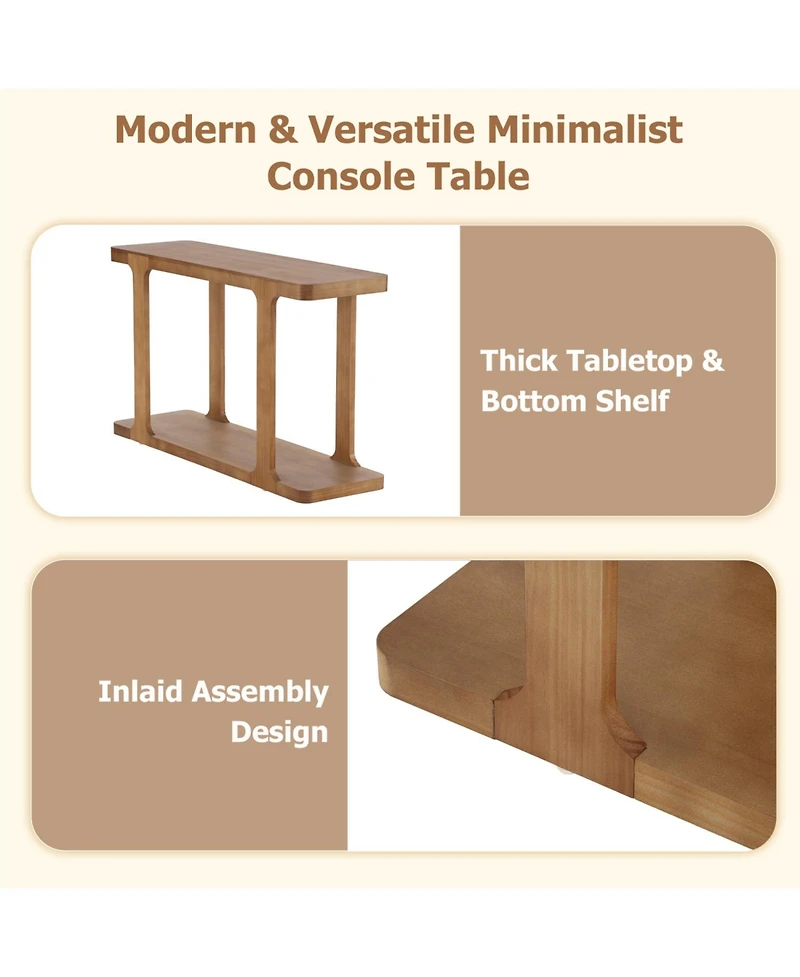 Rainsken Modern Console Table, with Shelf and Thick Tabletop, Inlaid Assembly Design, for Living Room, Hallway