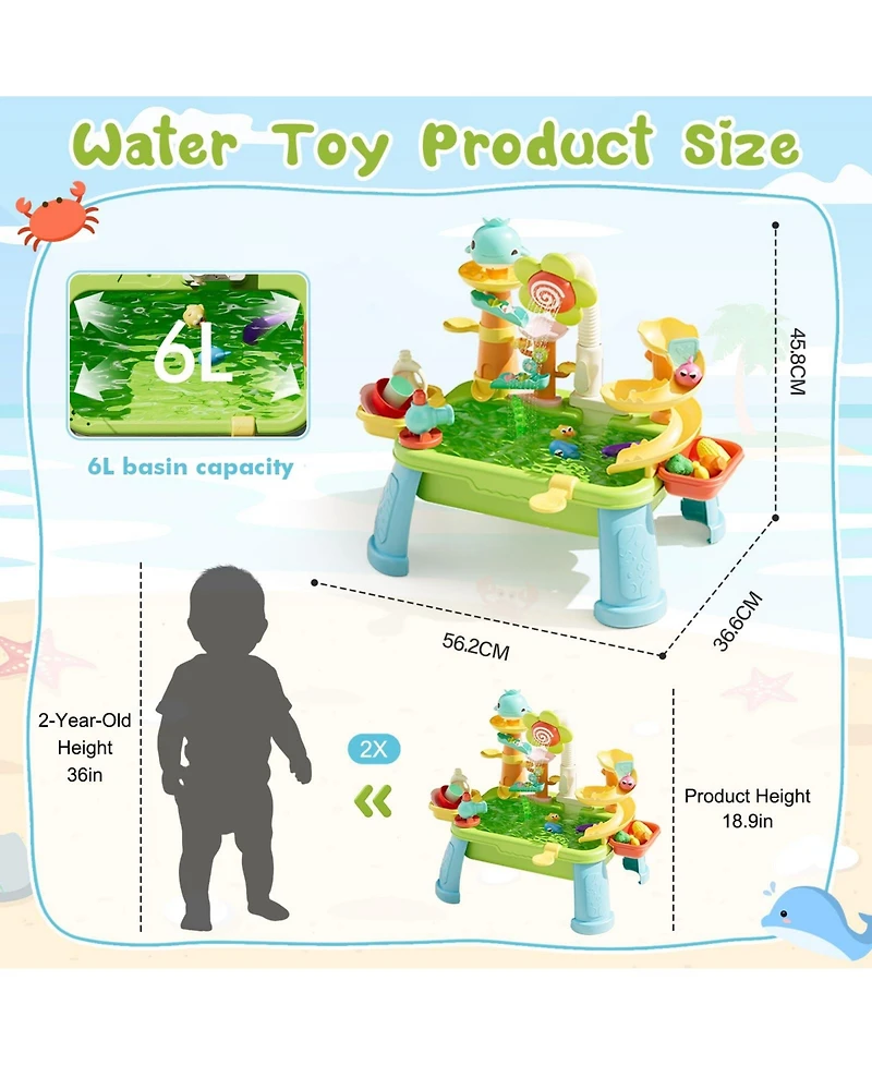 Gnuadz 4-in-1 Kids Sand Water Table Electric Pump Kitchen Sink Fishing Play