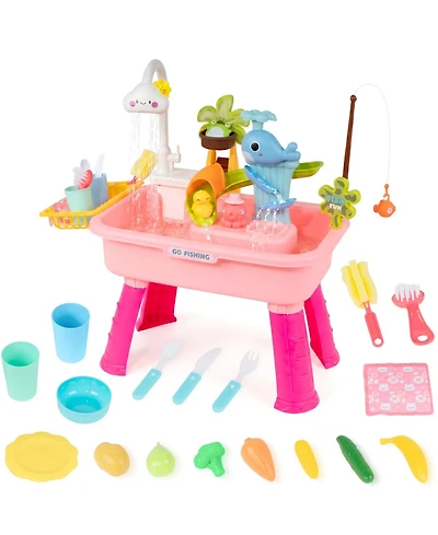 Gnuadz 4-in-1 Sand Water Table Electric Pump Outdoor Play Kitchen Sink Fishing Game Toddler Toy
