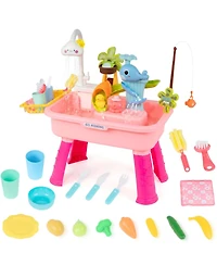 Gnuadz 4-in-1 Sand Water Table Electric Pump Outdoor Play Kitchen Sink Fishing Game Toddler Toy