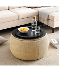 Rainsken Linen Upholstered Round Storage Ottoman