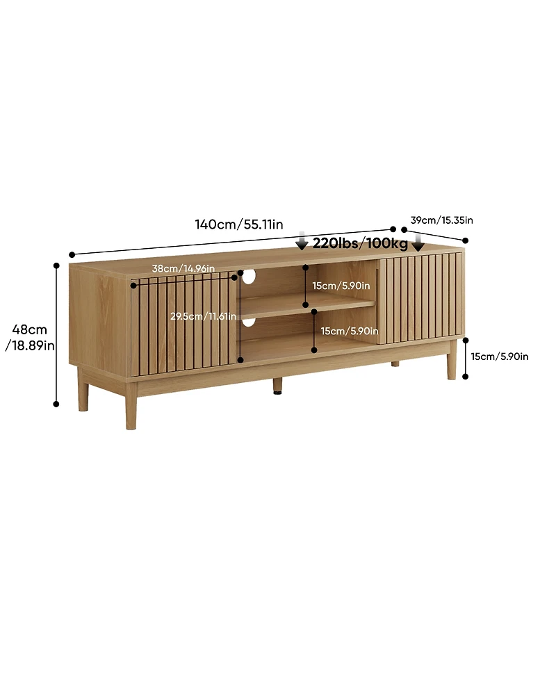 Rainsken Fluted Tv Stand, Mid Century Modern Entertainment Center with Storage Space, Media Console Table for Living Room