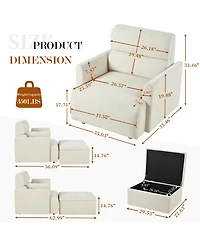 Rainsken Modern Oversized Accent Chair, Comfy Upholstered Armchair with Storage Ottoman and Side Pillows for Living Room, Reading Nook