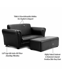 Gouun Kids 2-Seat Couch with Matching Ottoman for Playroom, 32.5 x 16.5 in
