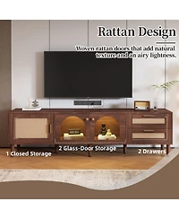 Rainsken 70'' Led Rattan Tv Stand, with App Controlled Led Lights, for TVs up to 80'', Rattan-inspired Media Console Table, for Living room, Bedroom