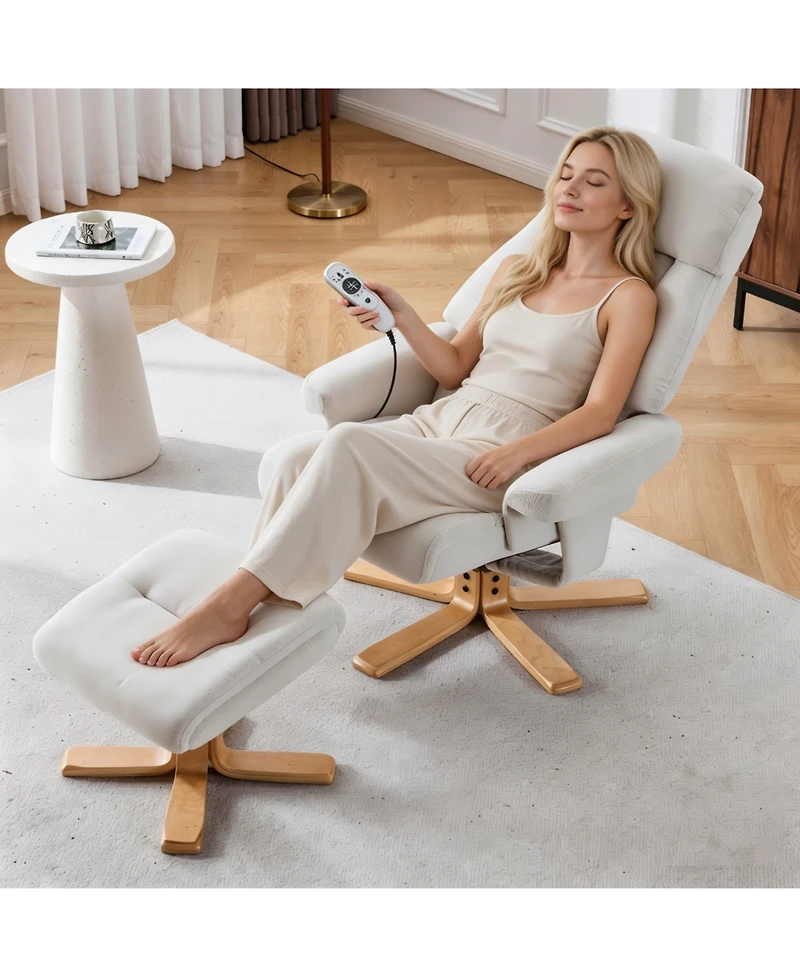 Rainsken 360degree(s) Swivel Accent Chair, with Upholstered Heated Massage, Ergonomic Lounge Recliner, ottoma, for Bedroom, Office, Apartment