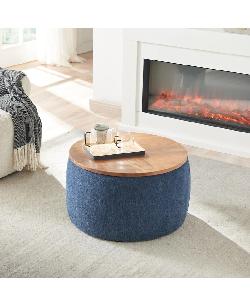 Rainsken Linen Upholstered Round Storage Ottoman