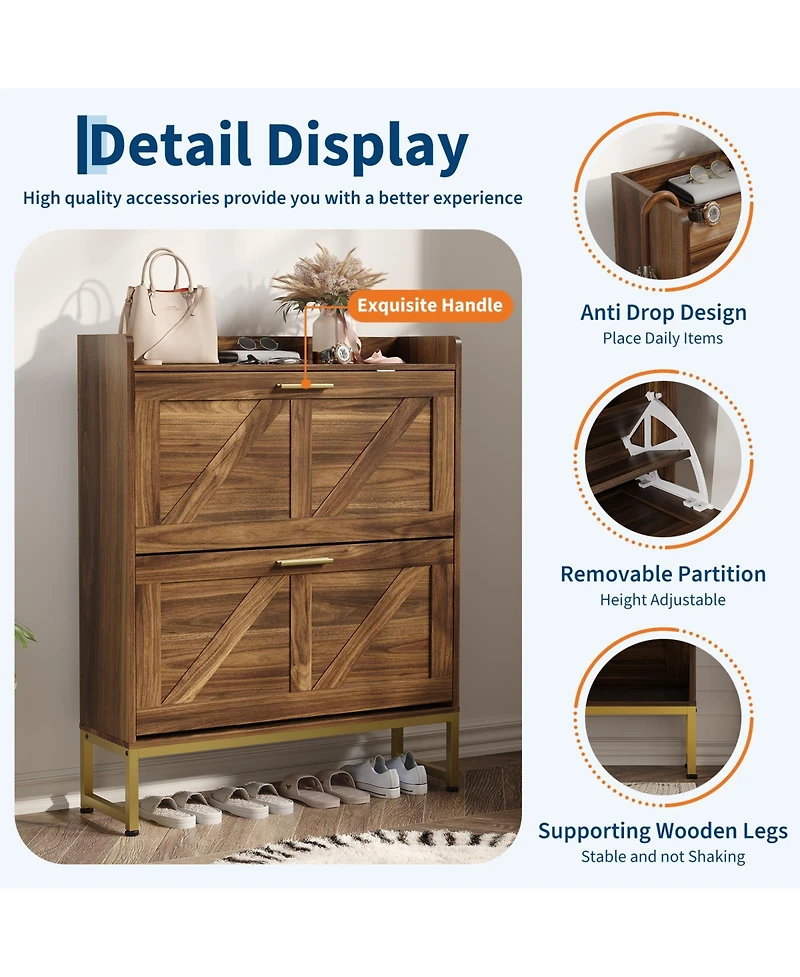 gaomon entryway shoe cabinet with double-layer flip-top drawers, adjustable shelves, and a dust-proof back panel freestanding storage
