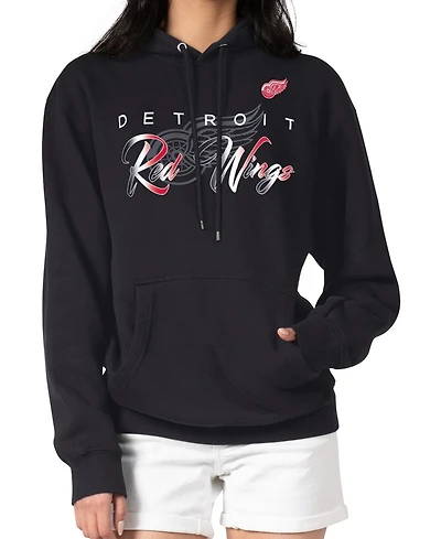 G-iii 4Her by Carl Banks Men's Black Detroit Red Wings Shadow Logo Fleece Pullover Hoodie
