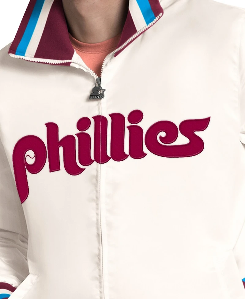 Starter Men's White Philadelphia Phillies The Captain Cooperstown Logo Full-Zip Varsity Jacket