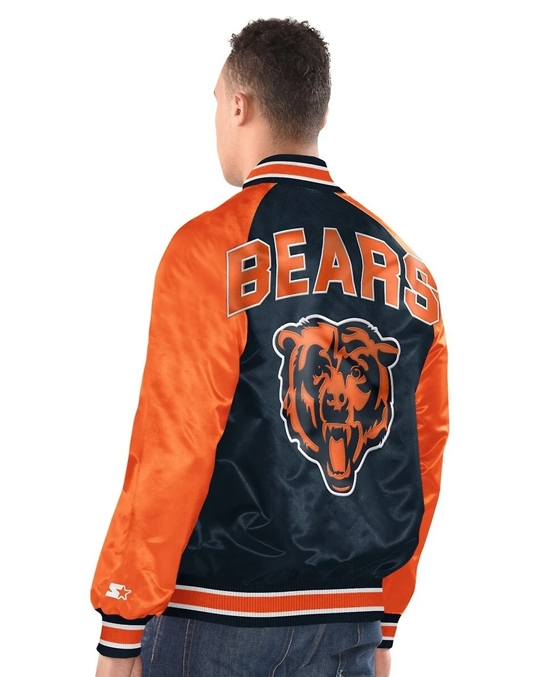 Starter Men's Navy/Orange Chicago Bears Inductee Raglan Full-Snap Varsity Jacket