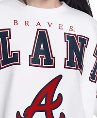 G-iii 4Her by Carl Banks Women's White Atlanta Braves Bleachers Cropped Pullover Sweatshirt