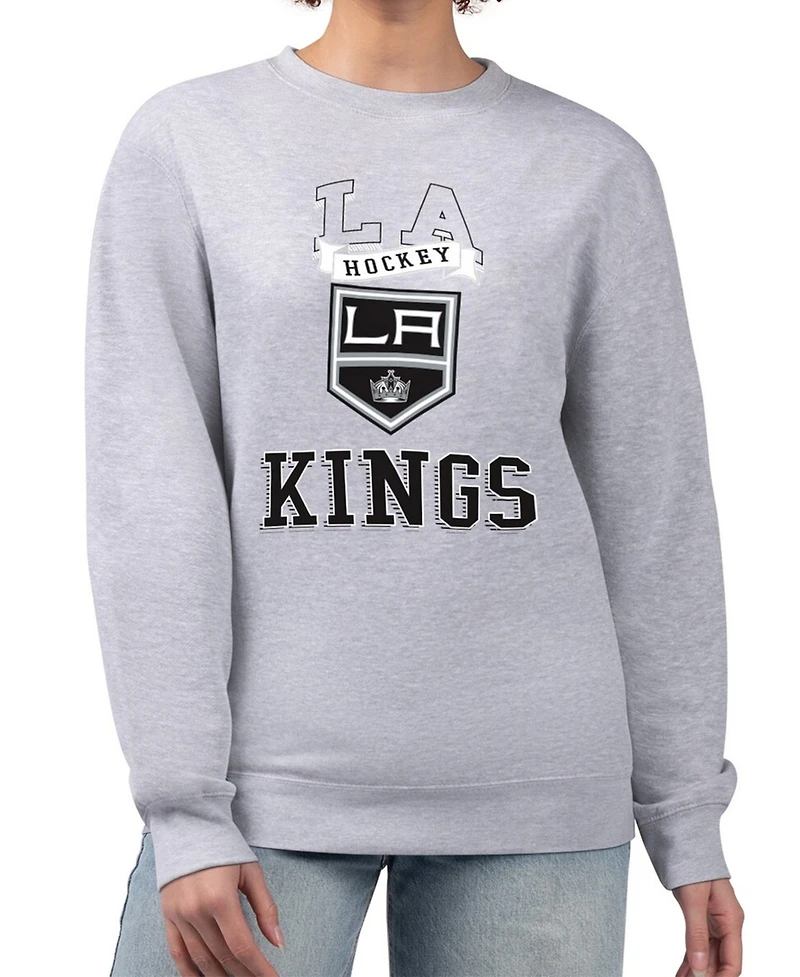 G-iii 4Her by Carl Banks Women's Heather Gray Los Angeles Kings Team Logo Tri-Blend Fleece Pullover Sweatshirt