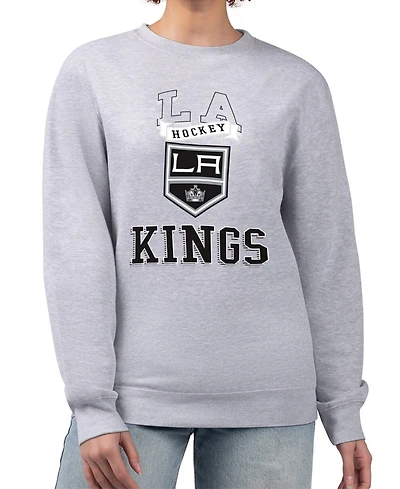 G-iii 4Her by Carl Banks Women's Heather Gray Los Angeles Kings Team Logo Tri-Blend Fleece Pullover Sweatshirt