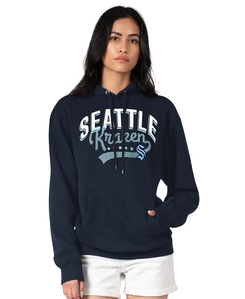 G-iii 4Her by Carl Banks Women's Deep Sea Blue Seattle Kraken Filigree Logo Pullover Hoodie