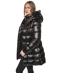 Dkny Women's Pearlized Hooded Walker with Bib Coat