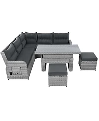 Asagikoiai Outdoor Rattan Sectional Sofa Set with Adjustable Table and Recliners and Ottomans