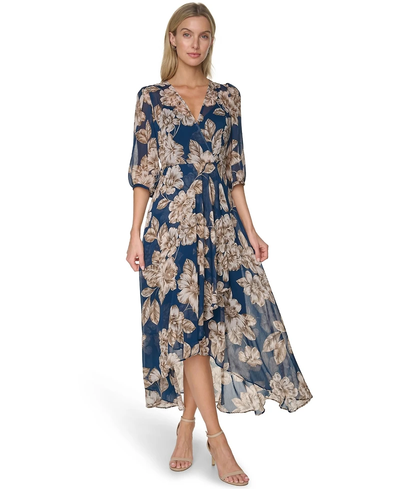 Calvin Klein Women's Floral Chiffon V-Neck Midi Dress