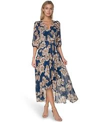 Calvin Klein Women's Floral Chiffon V-Neck Midi Dress