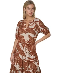 Calvin Klein Women's Puff-Sleeve Floral Tiered Midi Dress