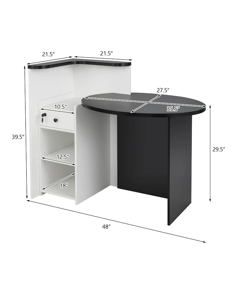 Gouun Oval-Top Reception Desk with Lockable Drawer and 3-Position Open Shelf, 48 x 27.5 in