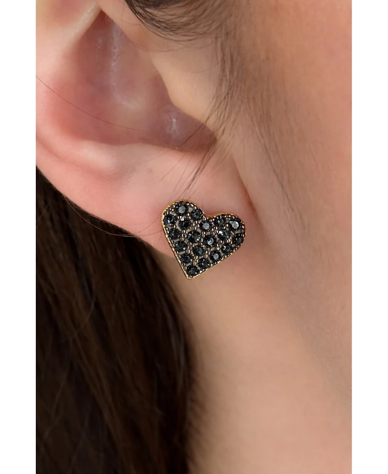 Suzy Levian New York Sterling Silver Cubic Zirconia Pave Heart Stud Earrings