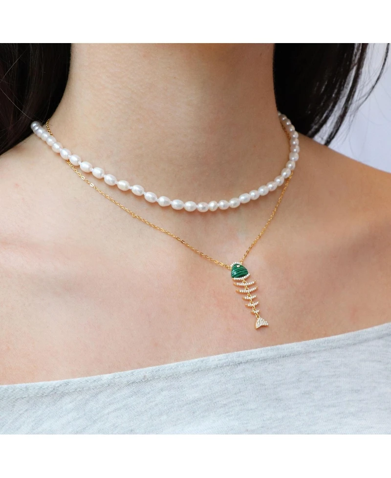 The Lovery Malachite Fish Necklace 14K Gold-Plated Sterling Silver
