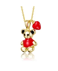 GiGiGirl 14K Gold Plated Radiant Enamel Teddy Bear and Heart Necklace