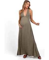 Pinkblush Maternity Olive Deep V-Neck Cross Back Maxi Dress