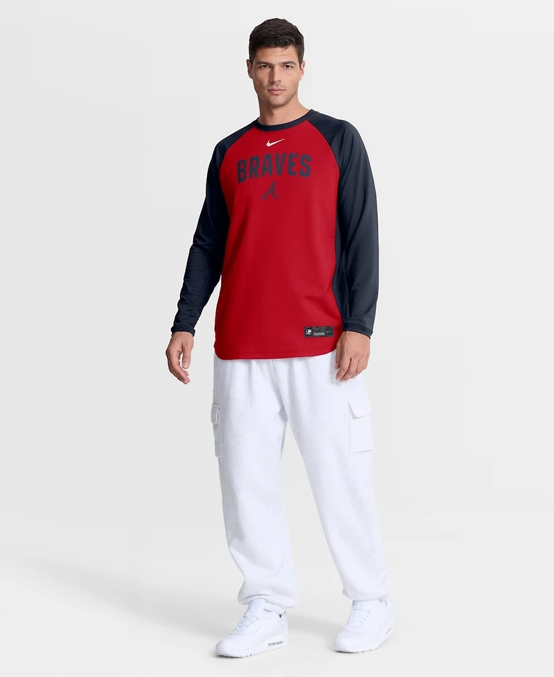 Nike Men's Red Atlanta Braves Authentic Collection Raglan Dri-fit Sweatshirt