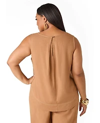 Ashley Stewart Women's Plus Linen Blend Top