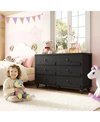 Aheaplus 43" Wooden Dresser with 6 Drawer, Closet Storage Cabinet