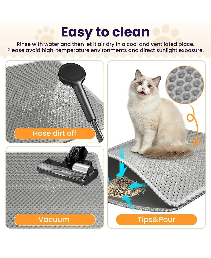 Cumrige Waterproof Eva Cat Litter Mat, Double-Layer Honeycomb Litter Trapping Mat, Easy Clean Floor Protector for Cat Litter Box Area